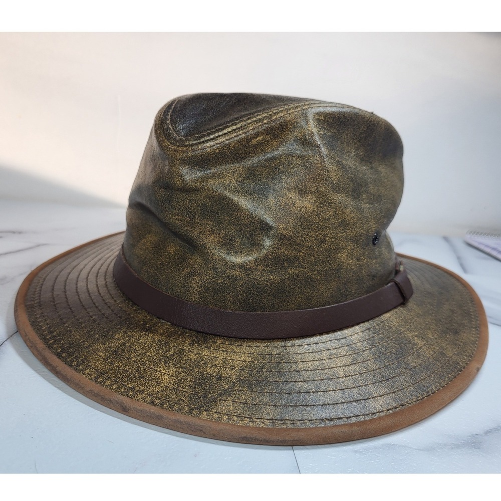 Henschel Hatquarters USA Distressed Brown Leather Outback Hat Lrg Indiana Jones